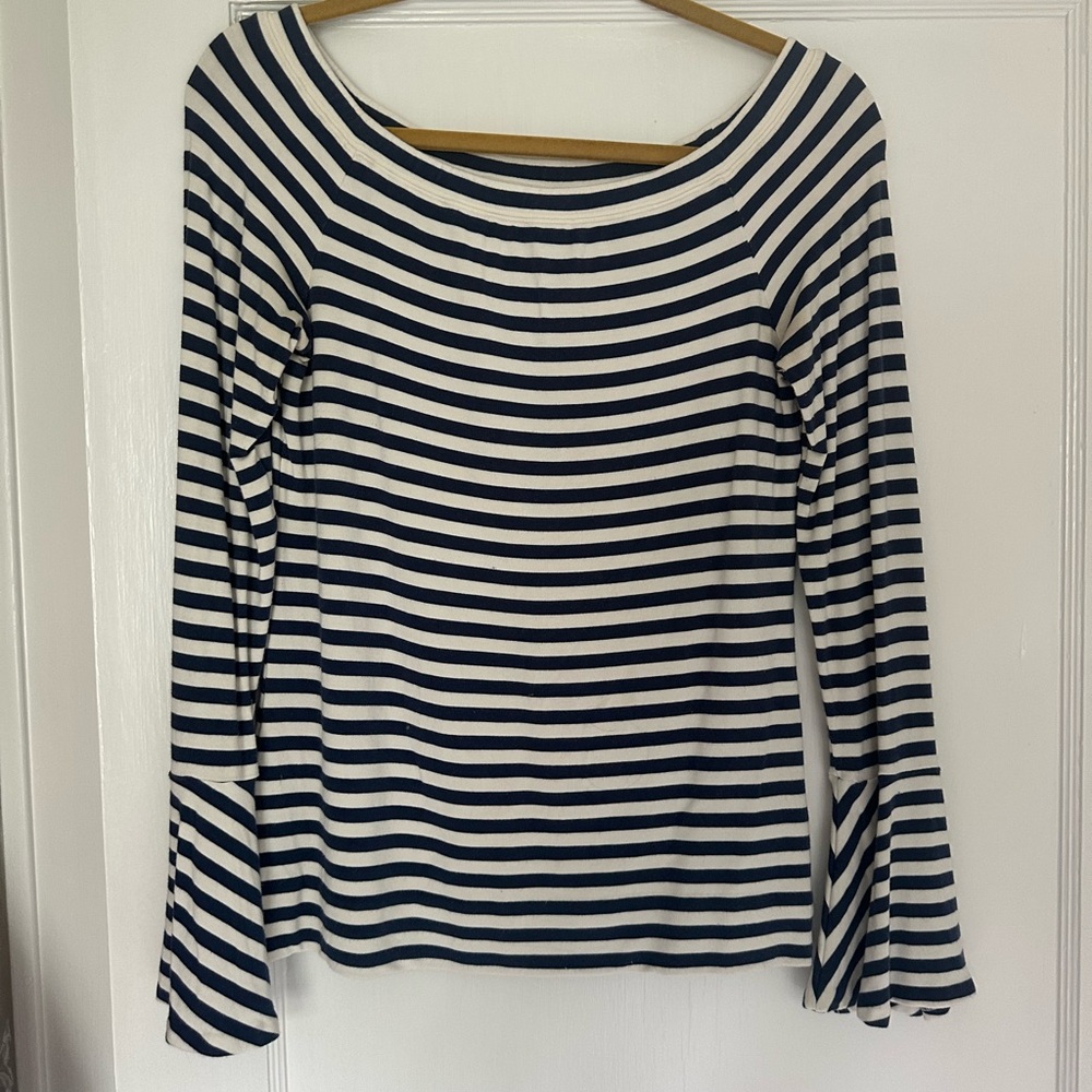 Club Monaco Navy and White Striped Women's Top